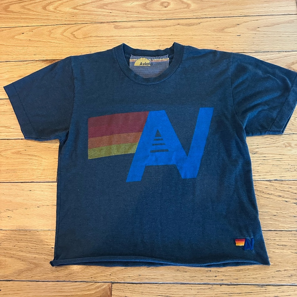 Aviator Nation Blue Tee with Multicolor Graphic